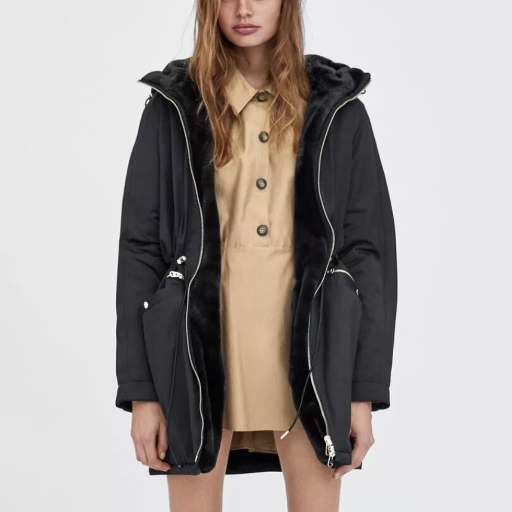 Zara reversible black faux fur coat Size XS/S